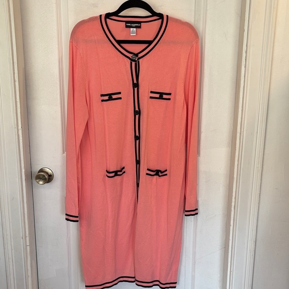 Karl Lagerfeld Dresses & Skirts - Lagerfeld Pink Cardigan Dress peach/pink with Black Trim